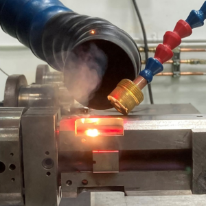 Close up of a laser welding fixture.